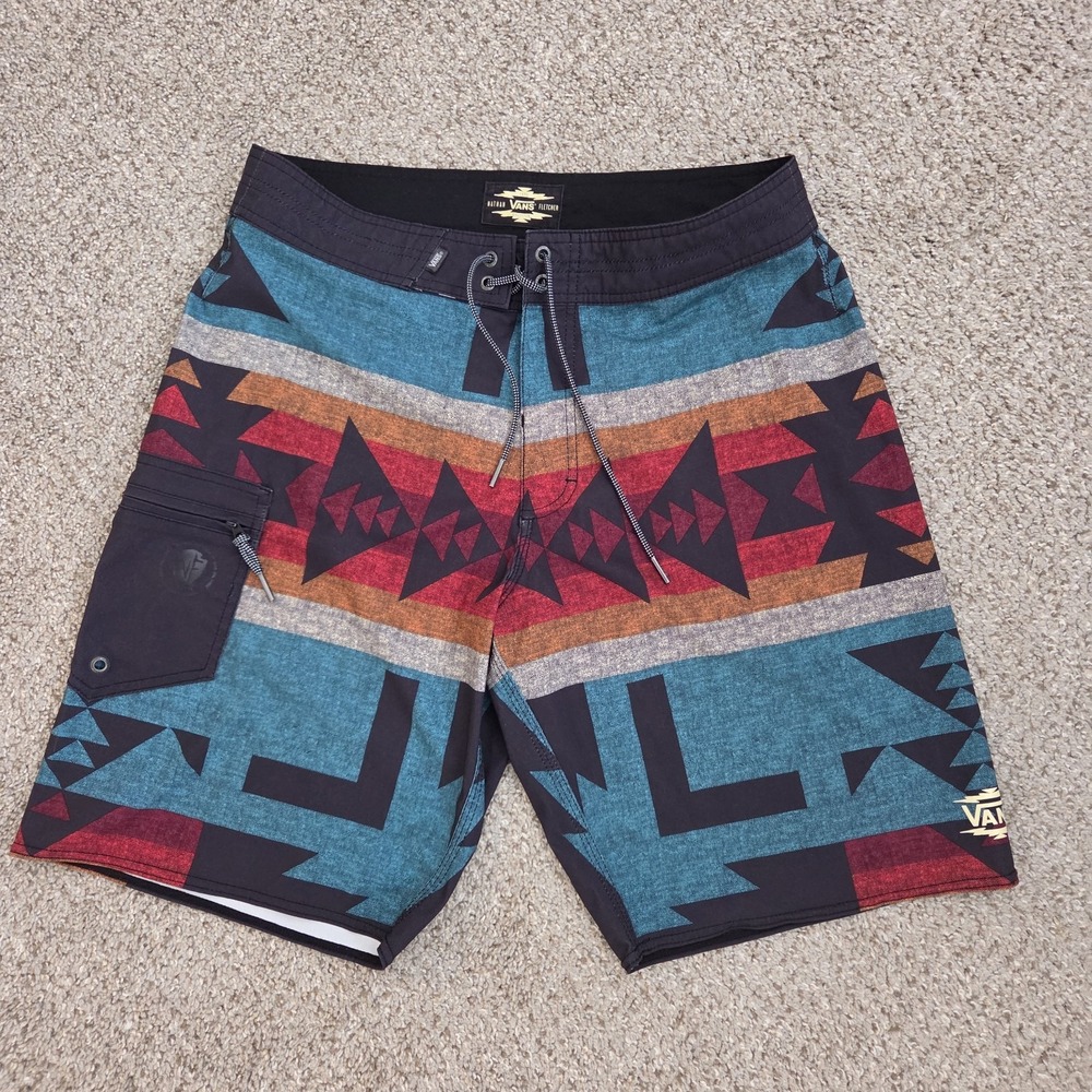 VANS BOARD‎ SHORTS SWIM TRUNKS SIZE 32 NATHAN FLETCHER COLLABORATION AZTEC MENS